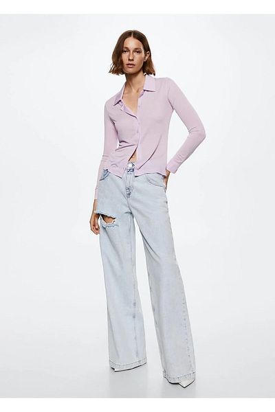 MANGO Lila Damen-T-Shirt mit Polokragen 37093853