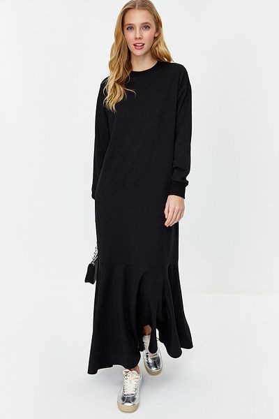 Trendyol Modest Μαύρη φούστα με λαιμόκοψη Flounce πλεκτό φόρεμα TCTSS22EB0219