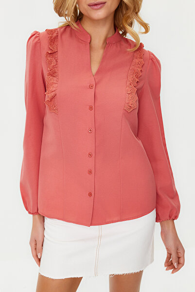 Trendyol Collection Pamut vörös csipke ing - normál szabású TWOSS20GO0044