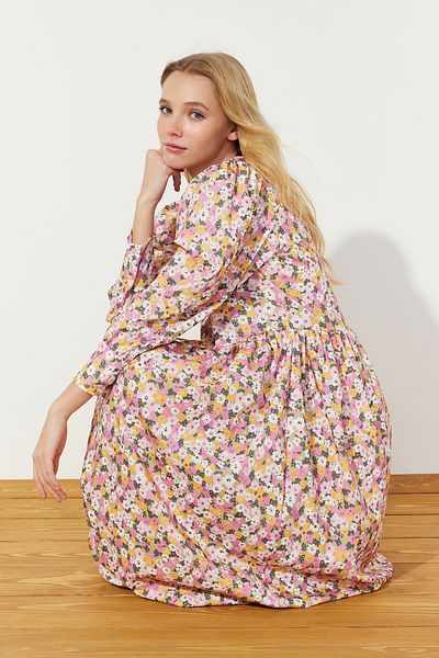 Trendyol Modest Πολύχρωμο Βαμβακερό φόρεμα με φλοράλ σχέδιο TCTSS24EB00088