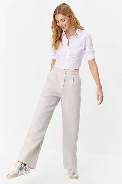 Trendyol Collection Graue, plissierte Webhose mit weitem Bein TWOSS21PL0189