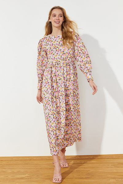 Trendyol Modest Πολύχρωμο Βαμβακερό φόρεμα με φλοράλ σχέδιο TCTSS24EB00088