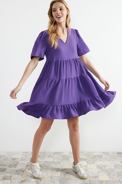 Trendyol Collection Фіолетова ткана міні-сукня широкого крою TWOSS20EL0400
