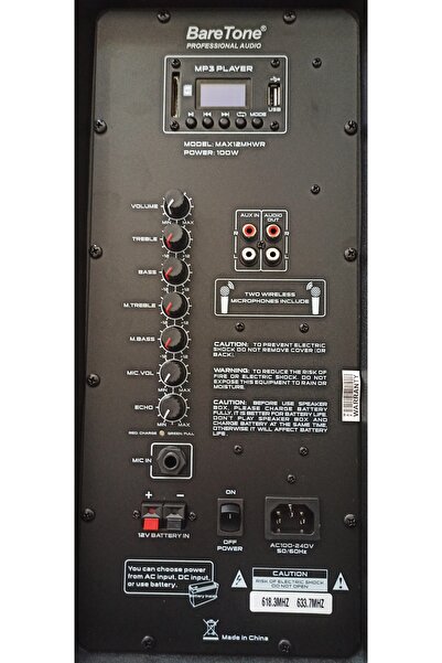 Baretone Max-12mhwr Taşınabilir Hoparlör,2 Xkablosuz Mikrofon,mp3,bt