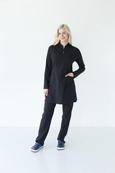 Dr. Mitra بدلة طبيب ممرضة جراحية حجاب ليكرا للنساء باللون الأسود