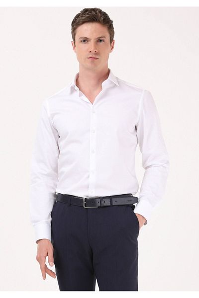 3A MODA Men's White Slim Fit Narrow Cut Classic Collar