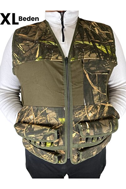 UYĞURCA XL Beden Avcı Yeleği - 30 Fişek Kapasiteli - Haki üzerine Yeşil Ağaç Desen Kumaş