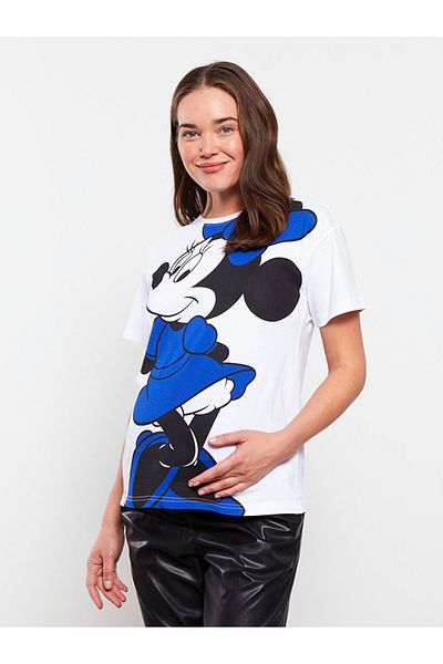 LC Waikiki Kurzarm-Umstands-T-Shirt mit Rundhalsausschnitt und Minnie Mouse-Aufdruck