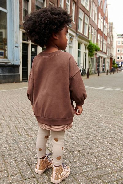 Next Baby 100% Cotton Brown Oversize Sweatshirt Tights Top and Bottom Set