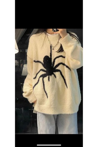 Köstebek Ecru Spider Thick Fabric Oversize Sweater