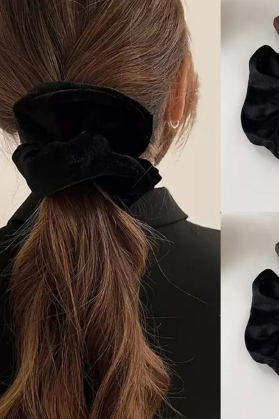 indirimsepeti Kadife Lastikli Saç Toka 2 Adet Büyük Boy Siyah