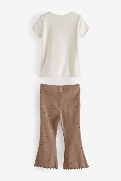 Next Baby Cotton Brown Short Sleeve Ribbed Tights Top and Bottom Set