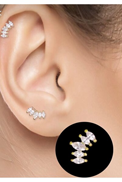 BY DİLEK ÇETİN ACCESSORY Cerrahi Çelik 5 taşlı gold renk kıkırdak helix Tragu...