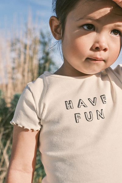 Next Baby Cotton Brown Short Sleeve Ribbed Tights Top and Bottom Set