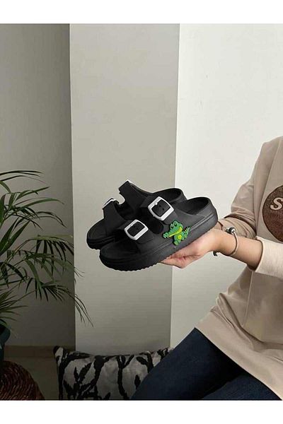 Behtah Kundura Figura de crocodil Cataramă dublă Anatomică Talpă înaltă Ultra ușoară Anti-alunecare Plajă Piscina Zilnic Papuci pentru copii