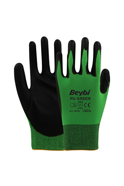Beybi Pu Green Poliüretan Kaplı Polyester Örme Eldiven 12 Çift