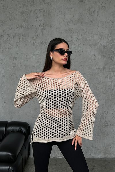 nosia fashion Γυναικεία ισπανική μπλούζα παραλίας με δίχτυ βιζόν