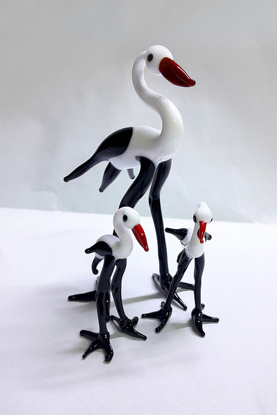 CamSanatı Leylek 3 lü Aile küçükler 5 cm büyük 12 cm