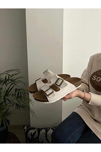 Behtah Kundura Unisex Orthopedic Cork Sole Comfort Model Slippers Double Buckle Daily Comfortable Outdoor Indoor Slippers