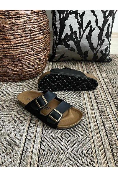 Behtah Kundura Παντόφλες μοντέλου Comfort με ορθοπεδική σόλα από φελλό Unisex με διπλή πόρπη Καθημερινές άνετες παντόφλες εσωτερικού χώρου