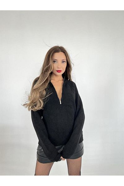 Lukas 3910 Tricotaj negru Pulover cu șnur cu fermoar