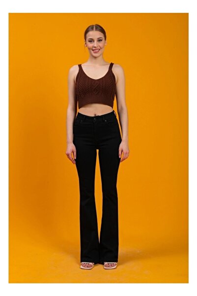 Lixera Španske pantalone Jet Black L Sa likrom Y Visok struk F Zvonaste farmerke