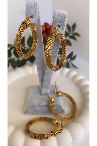 VNS Accessories Steel Design Hoop Earrings