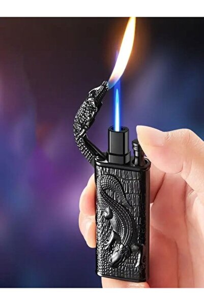 HK GİFT SHOP Ejderha Alevi Timsah Figürlü Çift Alev Çakmak Ejderha Çakmak