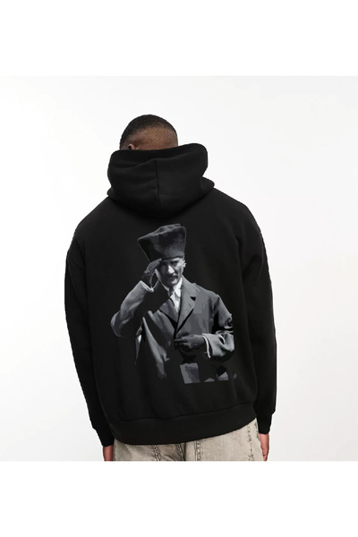 donamod Hanorac cu glugă negru turcesc cu design imprimat pe spate Mustafa Ke...