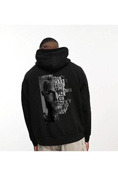 donamod سويت شيرت رجالي أسود بغطاء للرأس من Ragnar Lodbrok Vikings بتصميم مخص...