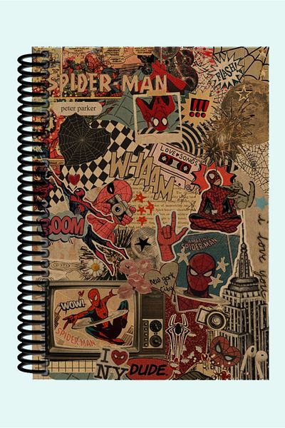 Namgo Poster Spiderman Colaj tematic 200 de pagini Cadou A5 Caiet cu copertă spiralată Kraft