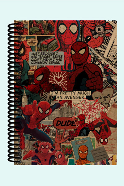 Namgo Spiderman Kırmızı Kolaj Temalı 200 Sayfa Hediyelik A5 Spiralli Kraft Ka...