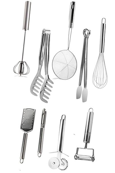 Mirilliahome 9-Piece Stainless Steel Kitchen Whisk and Utility Set – Whisk, Peeler, Tongs