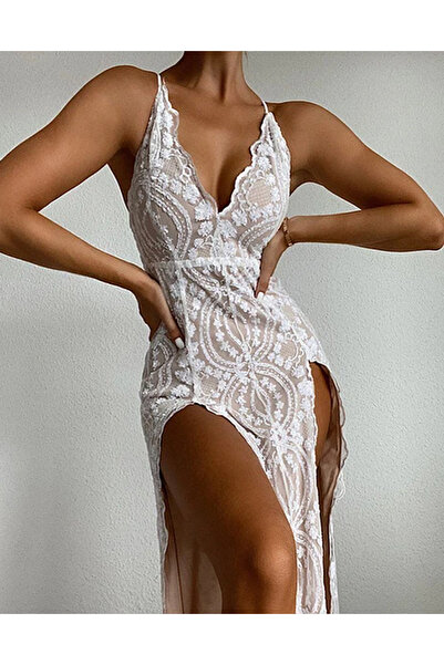 FASHION COCKTAIL Çift Çok Derin Yırtmaçlı Payetli Abiye Uzun Maxi Elbise