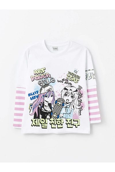 LC Waikiki LCW Kids K-Pop Printed Long Sleeve T-shirt dla dziewczynek