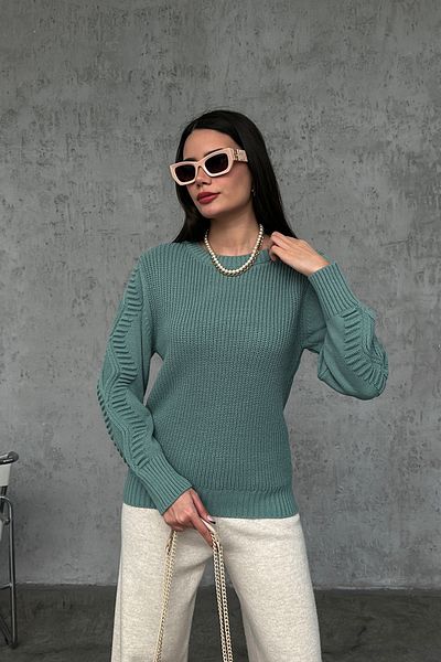 Nosia Long Sleeve Women's Knitwear Sweater with Embossed Patterned Sleeves