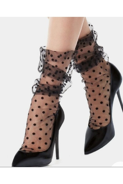 es moda shop İbiza puantiyeli tül çorap siyah