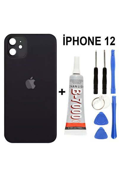 Basriko iPhone 12 Arka Kapak Pil Kapağı Cam Ürün SİYAH RENK