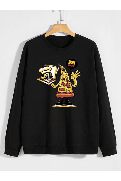 karikatürstore Pizza printed 0 collar (bicycle collar) sweatshirt