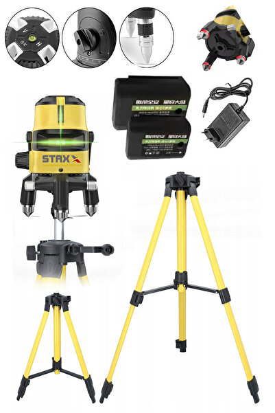 STAXX POWER 2 Çizgili Yatay Ve Dikey Yeşil Lazer Ölçüm Hizalama 30m Mesafe x2Ad Bataryalı Seviye Ölçme +Tripod