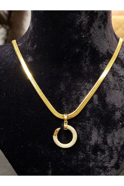 ÇELİK KOLYE İTALYAN ZİNCİR UCUNDA TAŞLI HALKA GOLD RENK