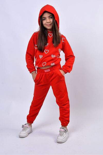 FOLLOWHER Girl's Rubber Detailed Heart Patterned Tracksuit Set
