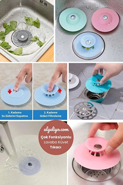 Hibana Pratik Süzgeçli Silikon Lavabo Ve Küvet Yuvarlak Lavabo Tıkacı Gider T...