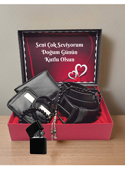 Sionar Erkek Doğum Günü Hediye Seti, Kutulu 8'li Set Çakmak Bileklik Kemer Ka...
