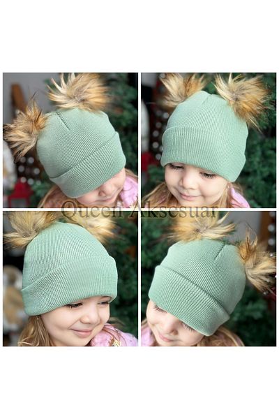 QUEEN AKSESUAR Trend fashion adjustable measured lol baby pom pom pom beret hat child baby khaki green 0-6