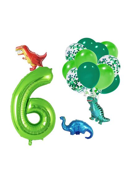 Patladı Gitti 6-Year-Old Dinosaur Set; Number Foil, 3 Mini Dinosaurs and 10 Balloons