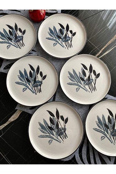 Areyma Başak Gray Model 6 Pieces 20 cm Cake & Serving Plate