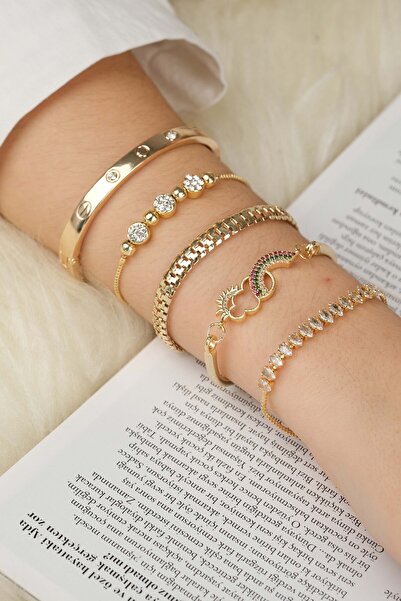 Richard Jewell KADIN 5 Lİ KOMBİN ORİJİNAL ALTIN KAPLAMA BİLEKLİK SETİ