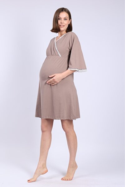 Semm Mix LOHUSA PAMUKLU GECELİK YAKA DANTEL DETAYLI