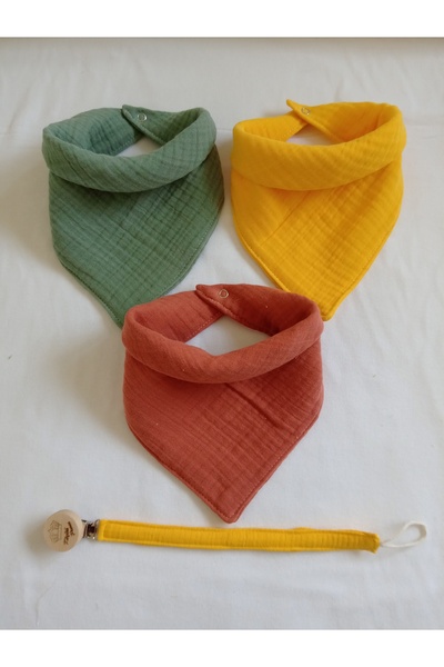Wenaris 4 Layers Muslin TRIANGLE BIB NECK COLLAR and PACIFIER BRACELET